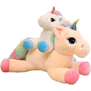 DEUX PELUCHES LICORNE BLANCHE ET ROSE