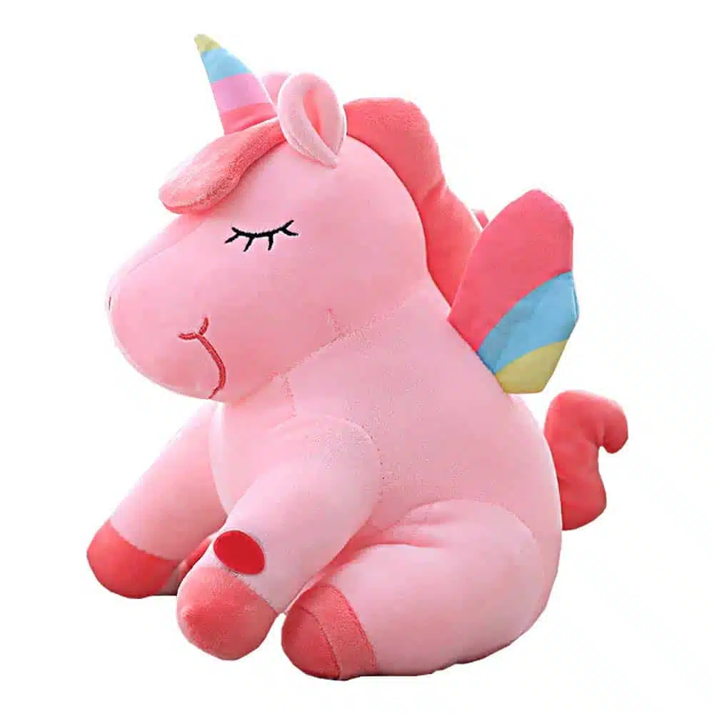 PELUCHE LICORNE LUMINEUSE ROSE AILÉE 12 PELUCHE LICORNE LUMINEUSE ROSE AILÉE VU PRÊT DE COTÉ