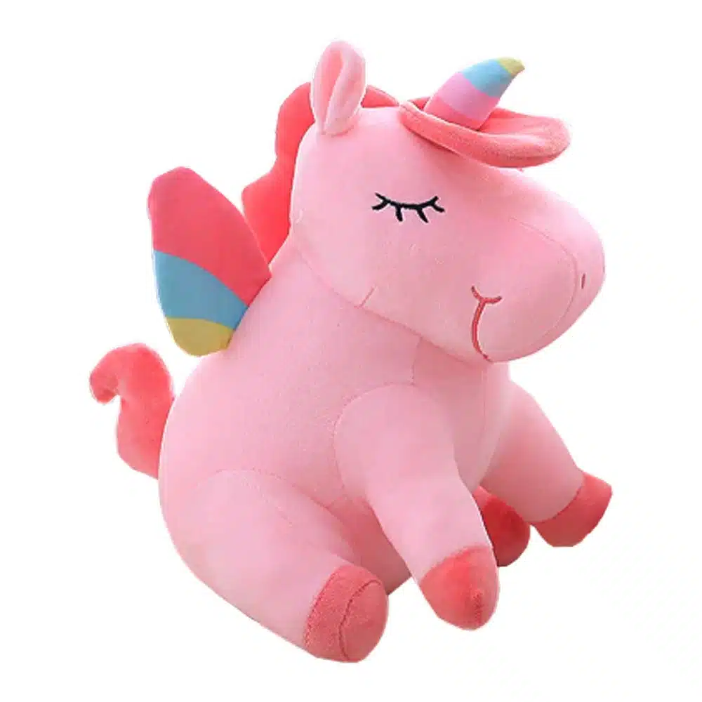 PELUCHE LICORNE LUMINEUSE ROSE AILÉE 5 PELUCHE LICORNE LUMINEUSE ROSEE AILÉE VU DE PRÊT COTÉ DROIT