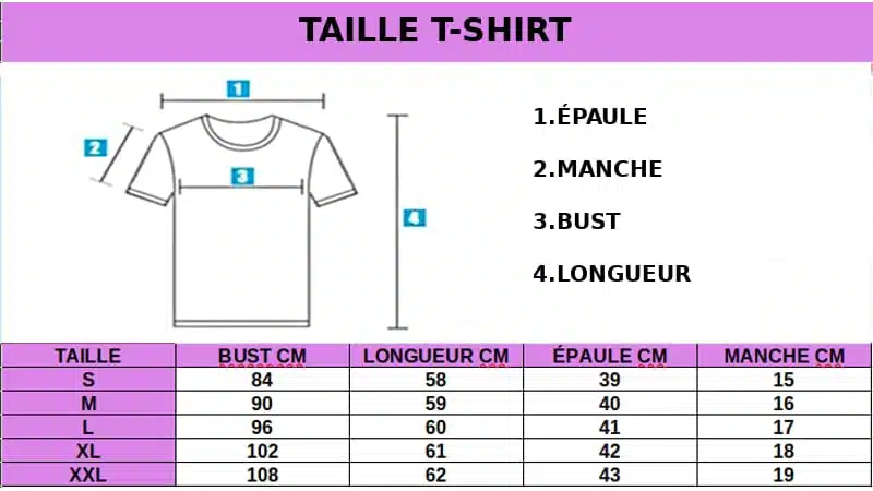 TAILLE T-SHIRT LICORNE FASHION