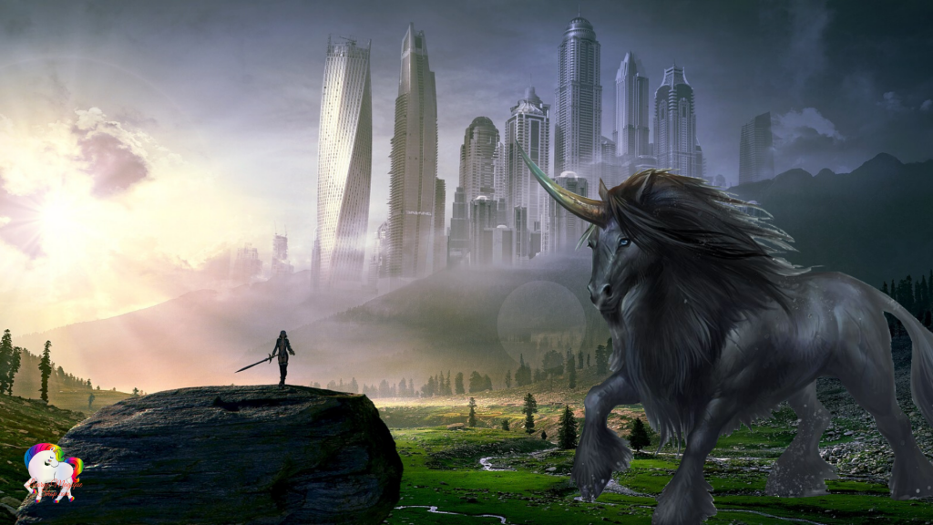 Dans une civilisation future fantastique et magique la rencontre entre une licorne géante et une guerrière noire
