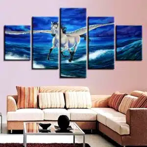 TABLEAU LICORNE PÉGASE BLANCHE DANS UN SALON