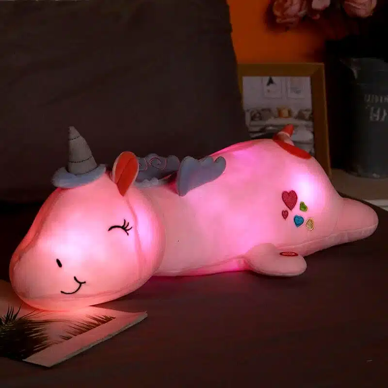 PELUCHE LICORNE LUMINEUSE ROSE AILÉE 24 PELUCHE LICORNE OREILLER LUMINEUX ROSE