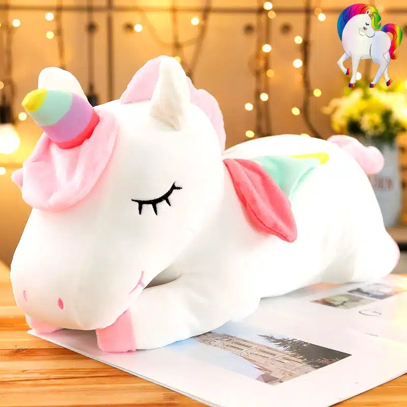 PELUCHE LICORNE GÉANTE ROSE AILÉE 17 PELUCHE LICORNE GÉANTE BLANCHE AILÉE