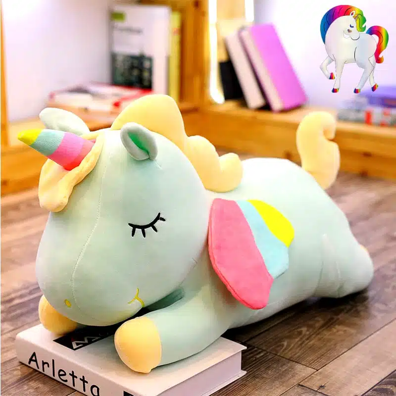 PELUCHE LICORNE GÉANTE ROSE AILÉE 19 PELUCHE LICORNE GÉANTE VERTE AILÉE
