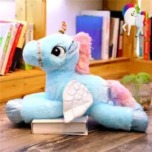 PELUCHE LICORNE YEUX BRILLANTS BLEU
