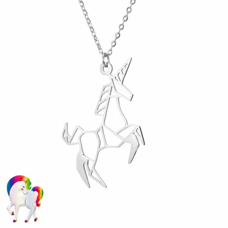 Pendentif licorne origami argent