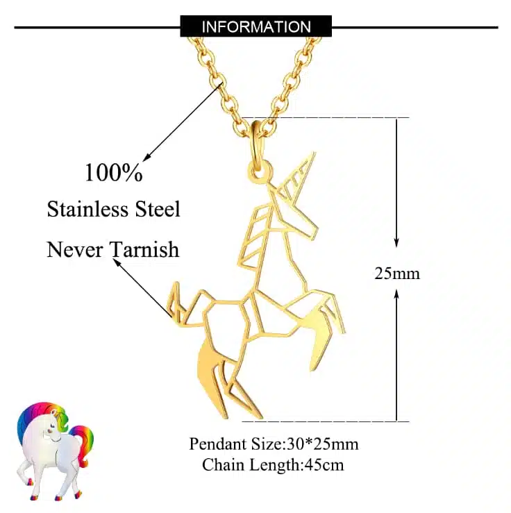 Pendentif licorne origami or taille