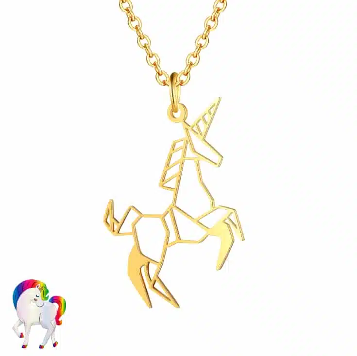 Pendentif licorne origami or