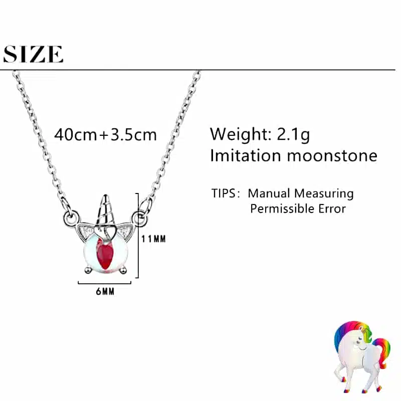 La taille d'un Collier avec pendentif licorne