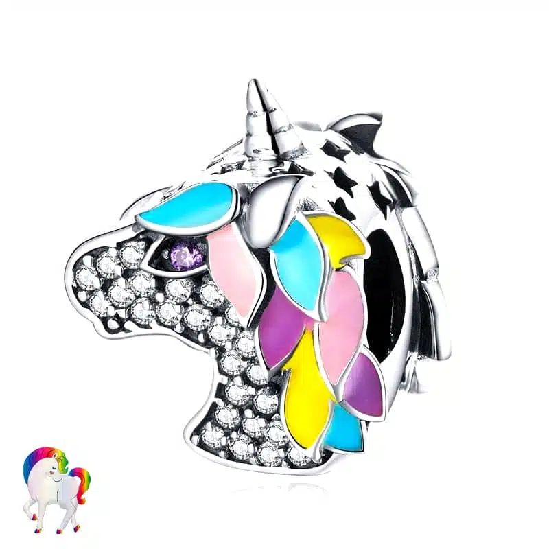 Pendentif licorne argent 925 - LICORNE COLORÉE